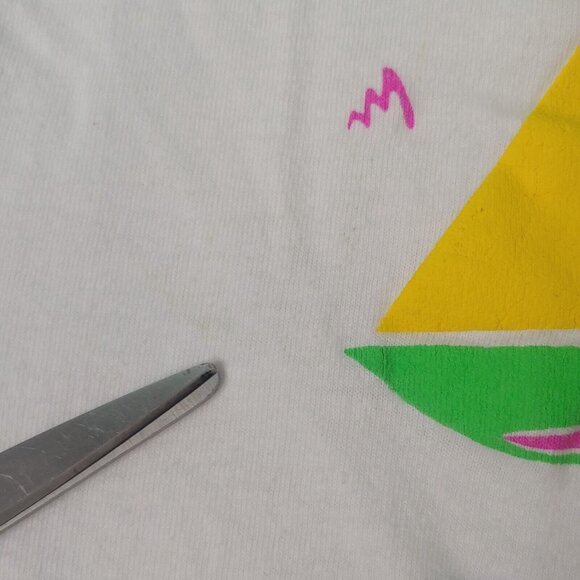 Vintage Single Stitch Beach XL T Shirt White Neon Puffy Graphic Sail Sun Palms - Picture 12 of 12